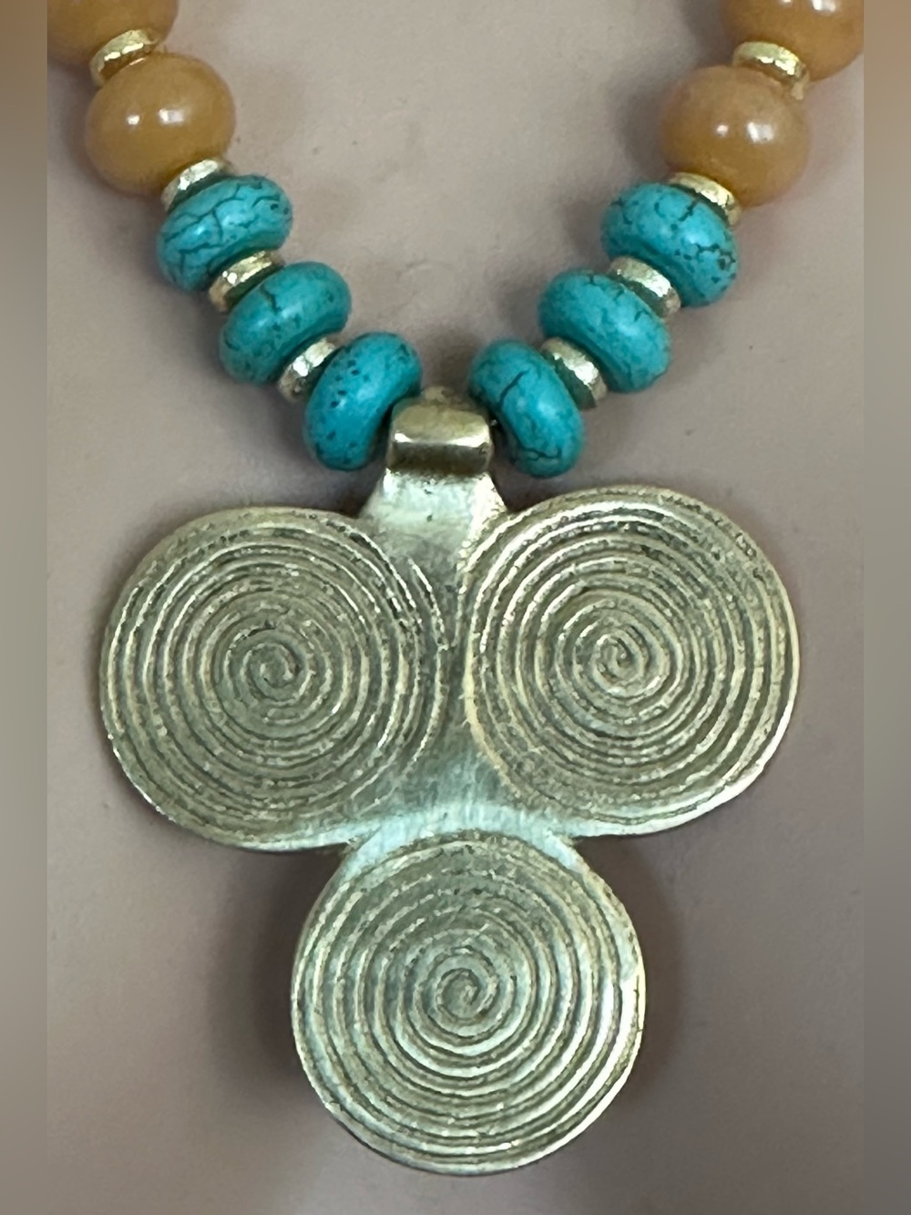 32 inch long Turquoise and Bodhi Root bead necklace NWOT - Picture 2 of 12